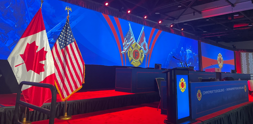IAFF Stage with Canadian and American Flags