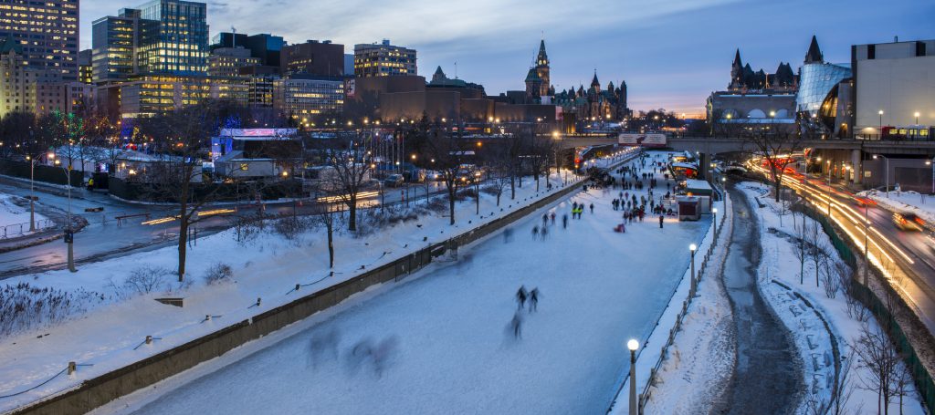 Skating on the Rideau Canal at Night