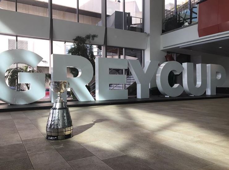Grey Cup with lettering display in Shaw Centre Lounge