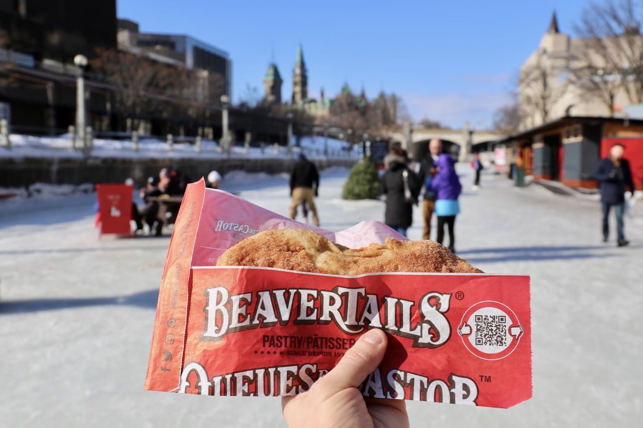 Person holding a beaver tail on the Rideau canal